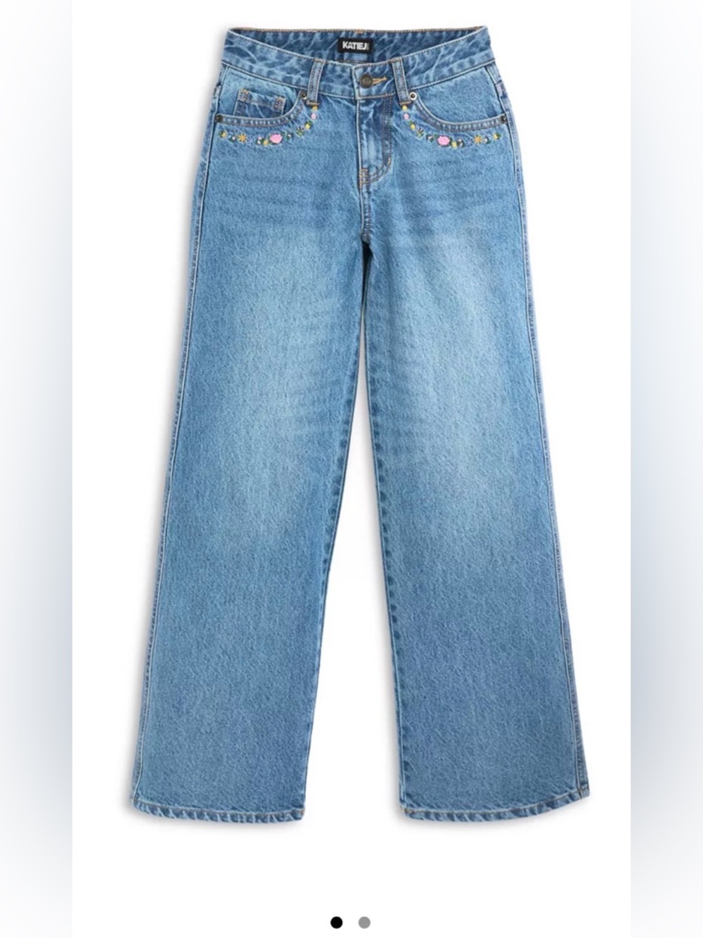 Kids - girls- Katie J Light Blue Kids Jeans with Pink Bow Embroidery and Flower